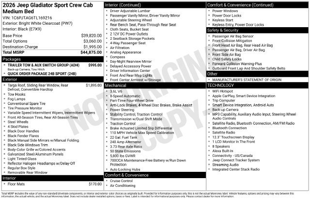 Used 2026 Jeep Gladiator Sport AWD/4WD image 7