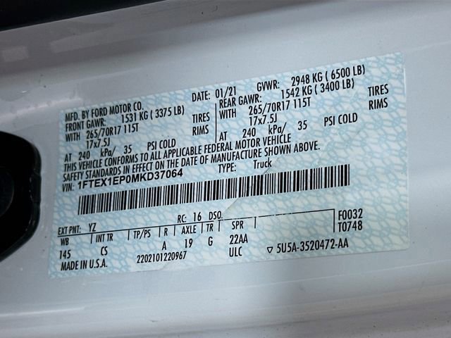 Certified 2021 Ford F150 XL w/ Equipment Group 101A High image 32