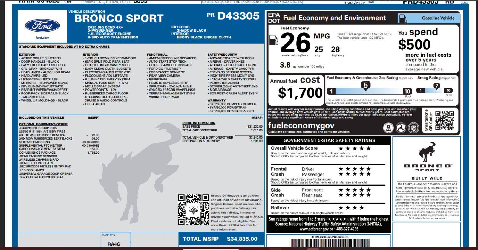 Certified 2023 Ford Bronco Sport Big Bend w/ Convenience Package AWD/4WD image 4