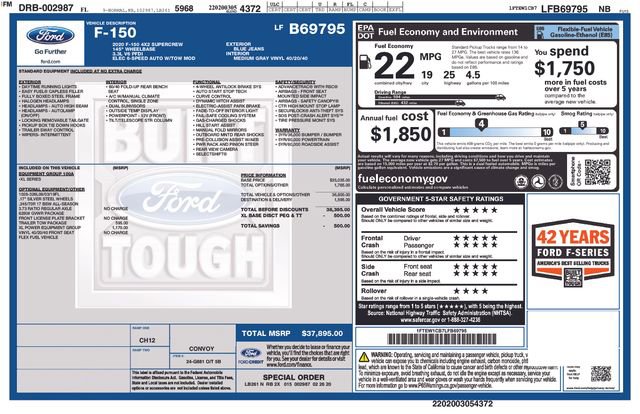 Certified 2020 Ford F150 XL w/ XL Power Equipment Group RWD image 2