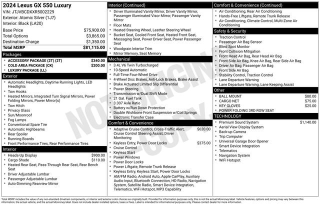 Used 2024 Lexus GX 550 w/ Accessory Package (2T) AWD/4WD image 2
