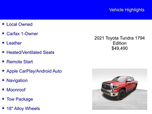 Used 2021 Toyota Tundra 1794 Edition w/ TRD Off-Road Package AWD/4WD image 2