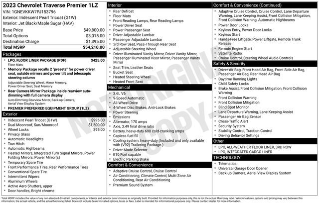 Used 2023 Chevrolet Traverse Premier w/ LPO, Floor Liner Package AWD/4WD image 39