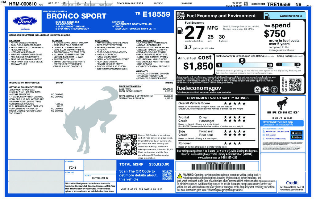 Certified 2026 Ford Bronco Sport Big Bend w/ Convenience Package AWD/4WD image 11