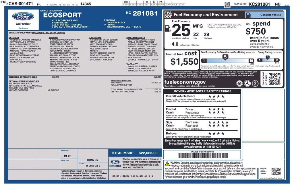 Certified 2019 Ford EcoSport S image 6