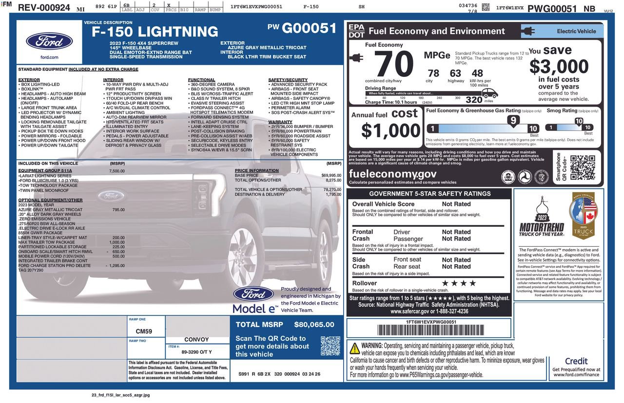 Certified 2023 Ford F150 Lightning Lariat w/ Equipment Group 511A High AWD/4WD image 37