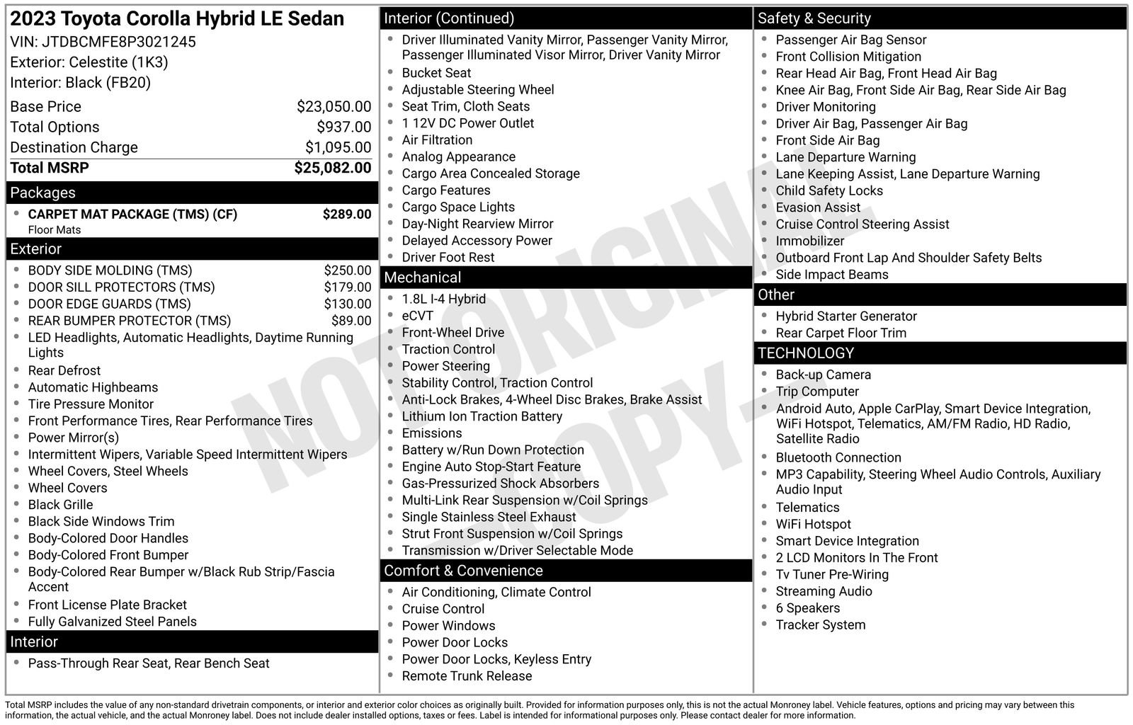 Used 2023 Toyota Corolla LE w/ Carpet Mat Package (TMS) FWD image 16