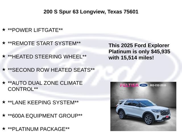 Certified 2025 Ford Explorer Platinum w/ Ultimate Package RWD image 15
