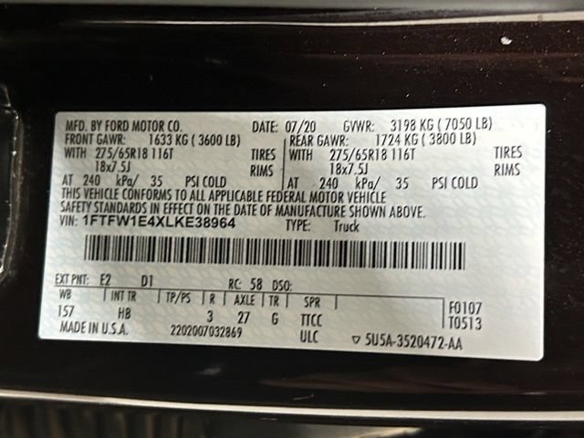 Certified 2020 Ford F150 Lariat w/ Equipment Group 502A Luxury AWD/4WD image 32