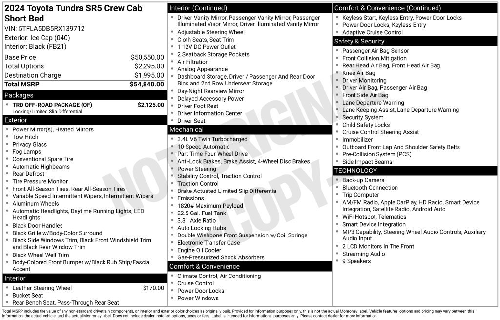 Used 2024 Toyota Tundra SR5 w/ TRD Off-Road Package AWD/4WD image 27