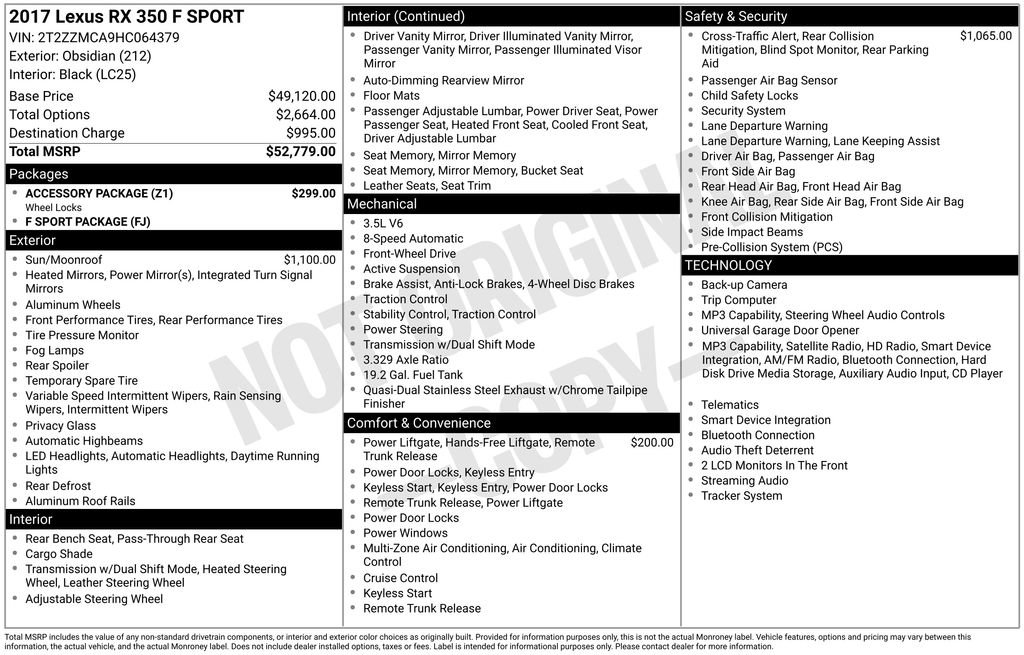 Used 2017 Lexus RX 350 F Sport w/ Accessory Package FWD image 7