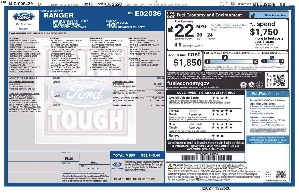Certified 2021 Ford Ranger XLT w/ Equipment Group 301A Mid AWD/4WD image 17