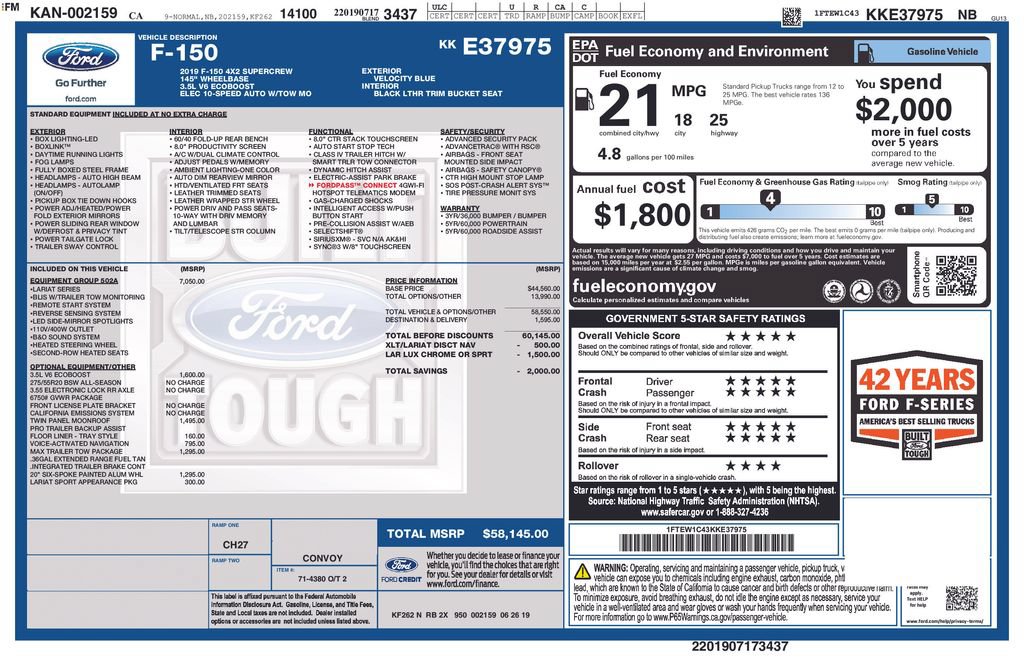 Certified 2019 Ford F150 Lariat w/ Equipment Group 502A Luxury RWD image 3