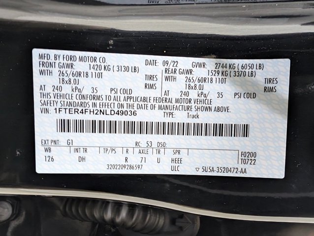 Certified 2022 Ford Ranger Lariat w/ Equipment Group 501A High AWD/4WD image 9