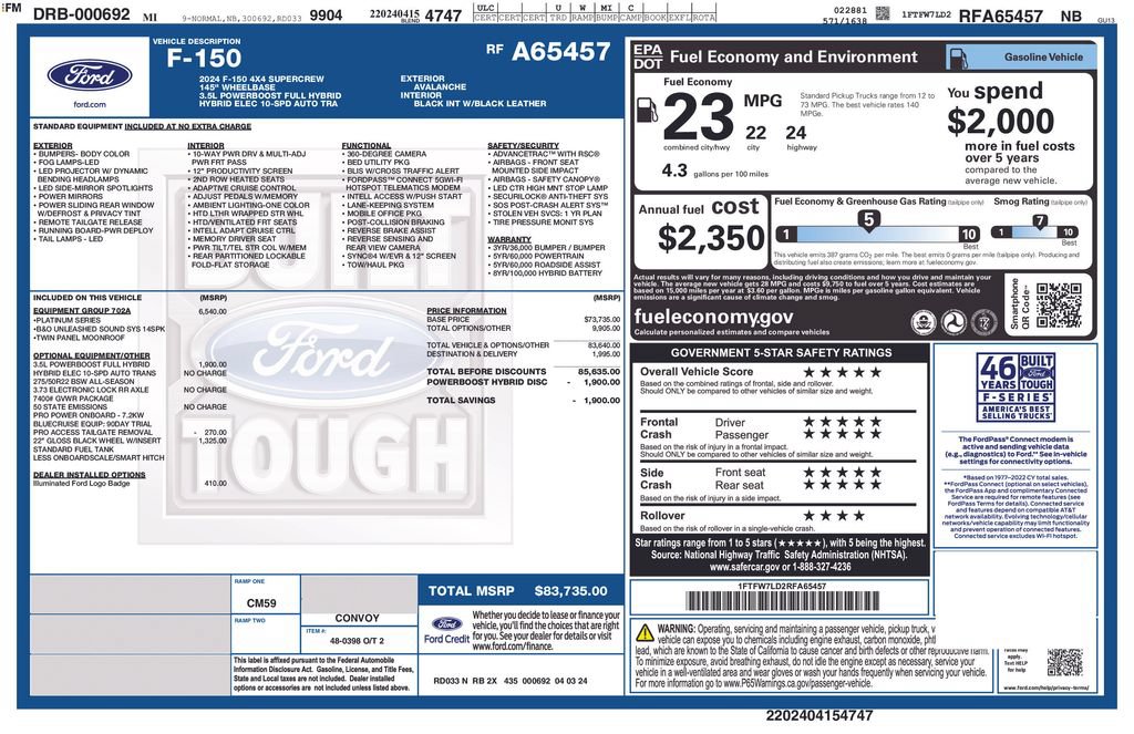 Certified 2024 Ford F150 Platinum w/ Equipment Group 702A High AWD/4WD image 39