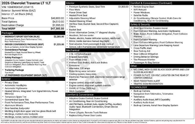 Used 2026 Chevrolet Traverse LT w/ Midnight/Sport Edition FWD image 8