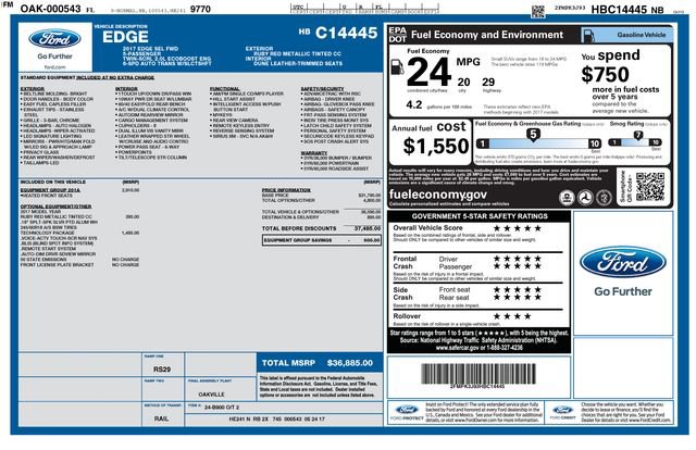 Certified 2017 Ford Edge SEL w/ Equipment Group 201A FWD image 38