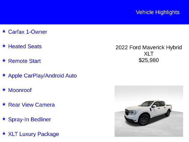 Certified 2022 Ford Maverick XLT w/ XLT Luxury Package FWD image 3