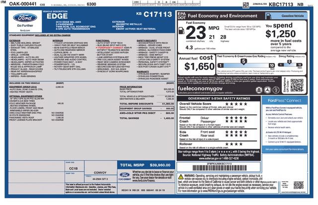 Certified 2019 Ford Edge SEL w/ Equipment Group 201A AWD/4WD image 39
