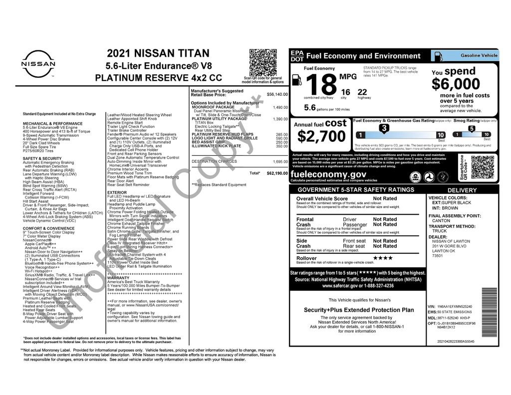 Used 2021 Nissan Titan Platinum Reserve w/ Moonroof Package RWD image 47