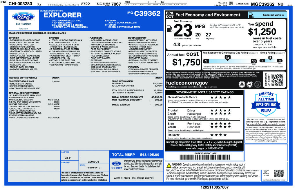 Certified 2021 Ford Explorer XLT w/ Equipment Group 202A AWD/4WD image 44