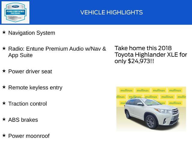 Used 2018 Toyota Highlander XLE w/ Carpet Mat Package (TMS) FWD image 18