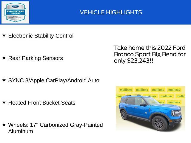 Certified 2022 Ford Bronco Sport Big Bend w/ Convenience Package AWD/4WD image 19