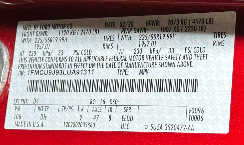 Certified 2020 Ford Escape Titanium AWD/4WD image 60