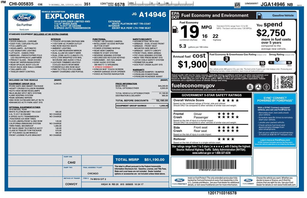 Certified 2018 Ford Explorer Limited w/ Equipment Group 301A AWD/4WD image 1