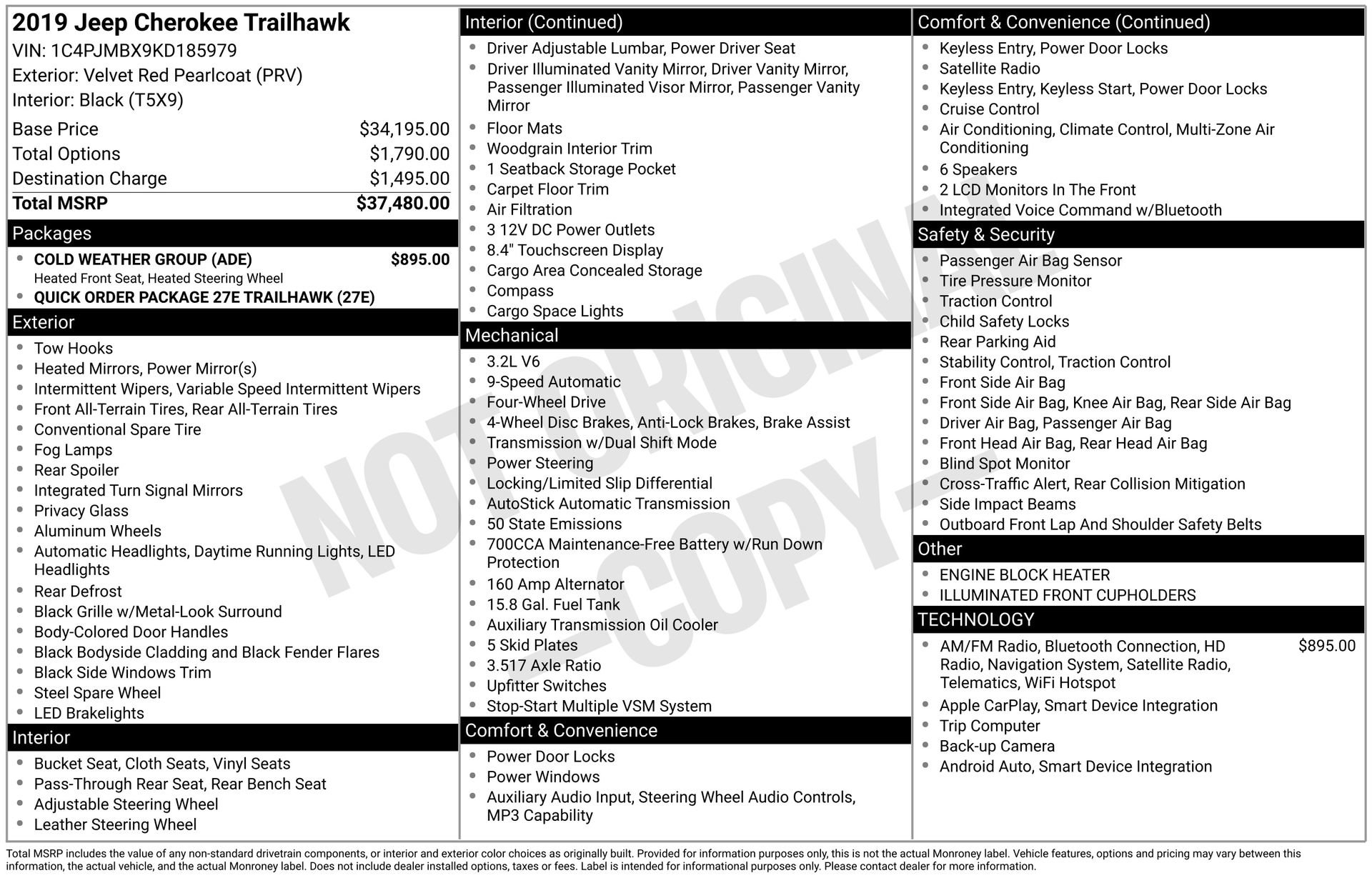 Used 2019 Jeep Cherokee Trailhawk w/ Cold Weather Group image 35