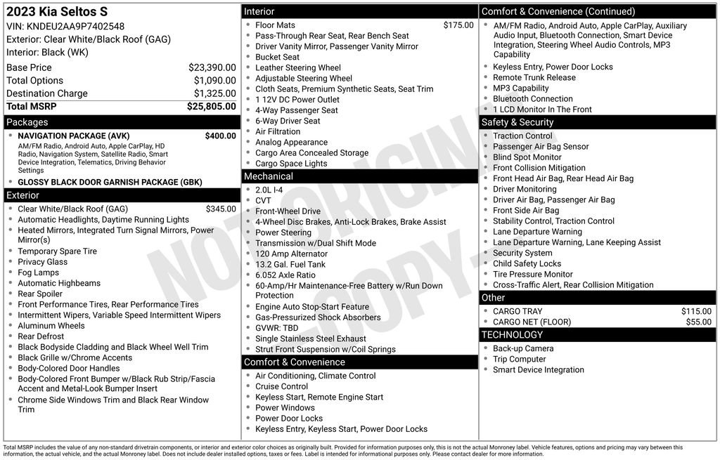 Used 2023 Kia Seltos S w/ Navigation Package FWD image 37