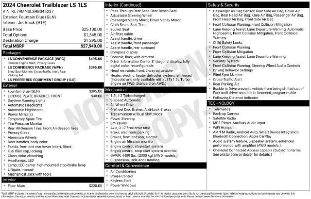 Used 2024 Chevrolet TrailBlazer LS w/ LS Convenience Package AWD/4WD image 32