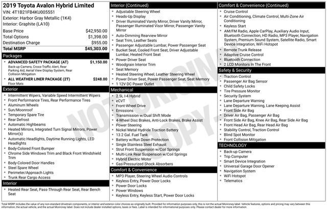 Used 2019 Toyota Avalon Limited w/ Advanced Safety Package image 36