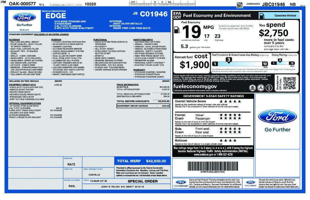 Certified 2018 Ford Edge Titanium w/ Equipment Group 301A AWD/4WD image 27