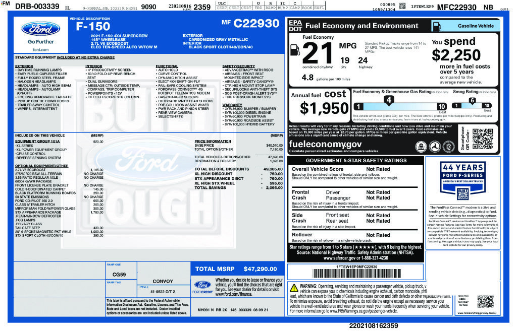 Certified 2021 Ford F150 XL w/ STX Appearance Package AWD/4WD image 41