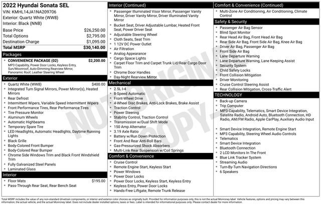 Used 2022 Hyundai Sonata SEL w/ Convenience Package FWD image 3