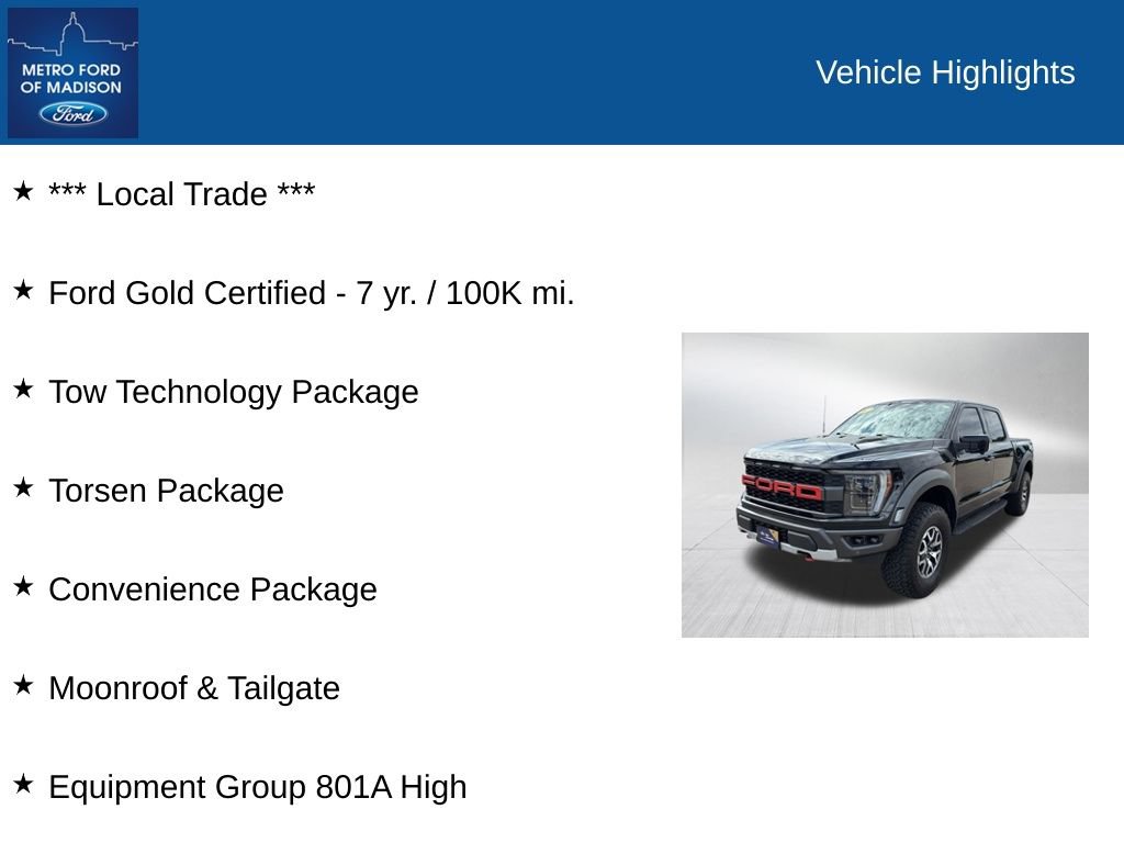 Certified 2022 Ford F150 Raptor w/ Equipment Group 801A High AWD/4WD image 2