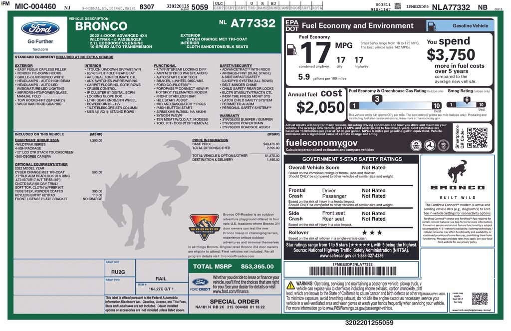 Certified 2022 Ford Bronco Wildtrak AWD/4WD image 43