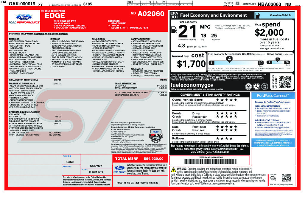 Certified 2022 Ford Edge ST w/ Equipment Group 401A AWD/4WD image 35