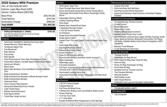 Used 2020 Subaru WRX Premium w/ Popular Package #1 image 11