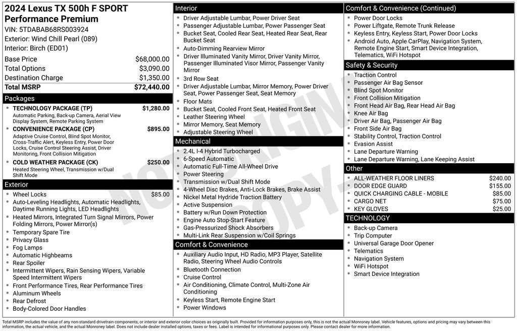 Used 2024 Lexus TX 500h AWD w/ Technology Package image 44