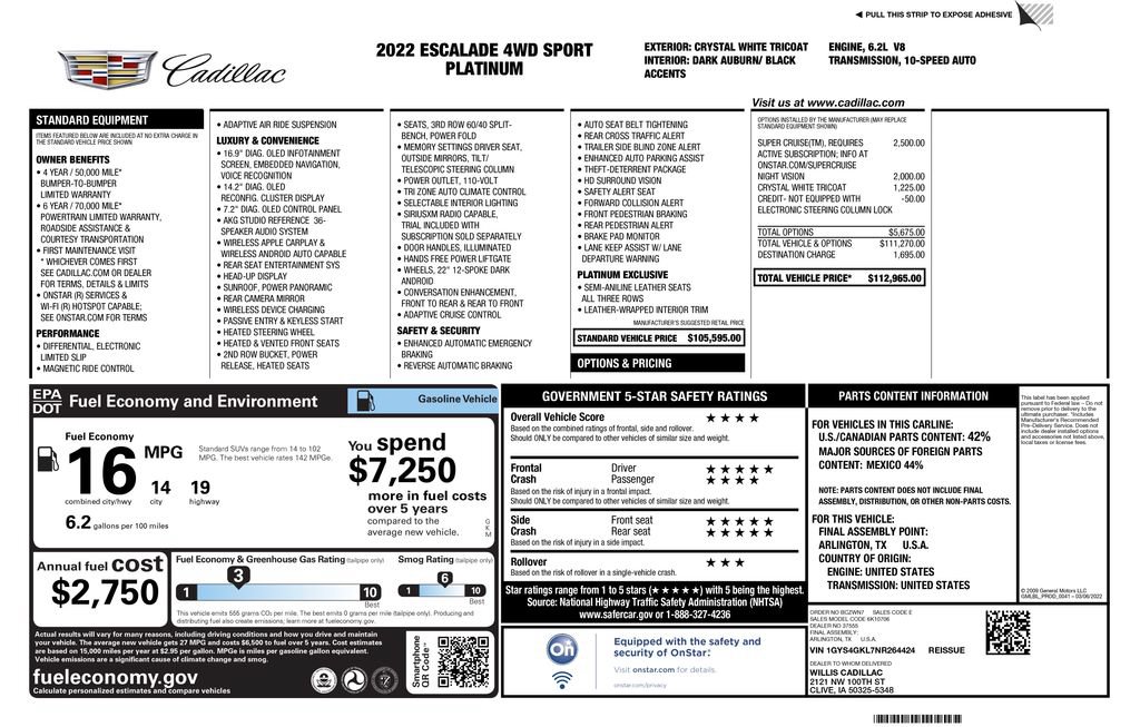 Used 2022 Cadillac Escalade Sport Platinum AWD/4WD image 3