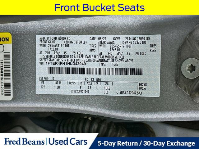 Certified 2022 Ford Ranger XLT w/ Equipment Group 302A High image 35