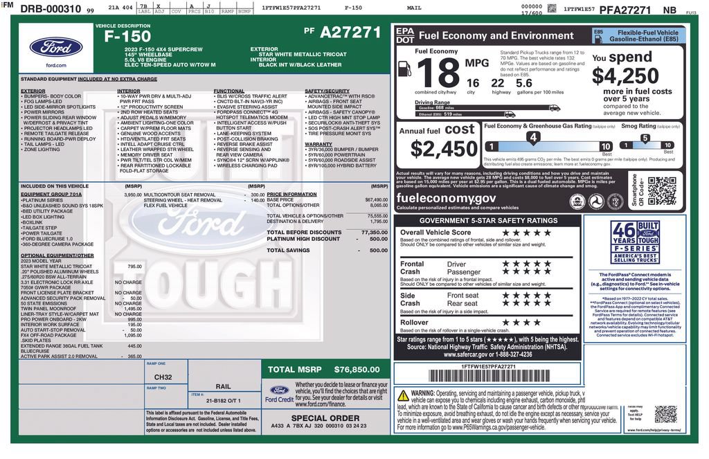 Certified 2023 Ford F150 Platinum w/ Equipment Group 701A High AWD/4WD image 34