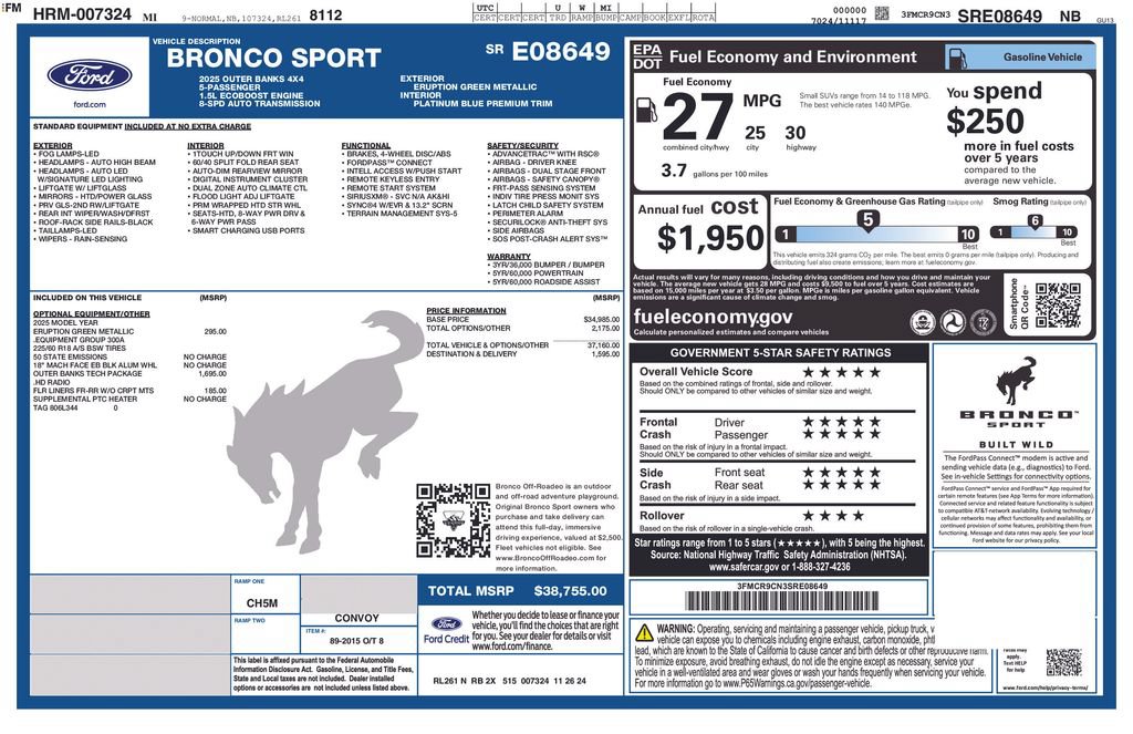 Certified 2025 Ford Bronco Sport Outer Banks w/ Outer Banks Tech Package+ AWD/4WD image 10