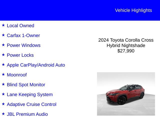 Used 2024 Toyota Corolla Cross AWD Hybrid w/ Moonroof Package image 2