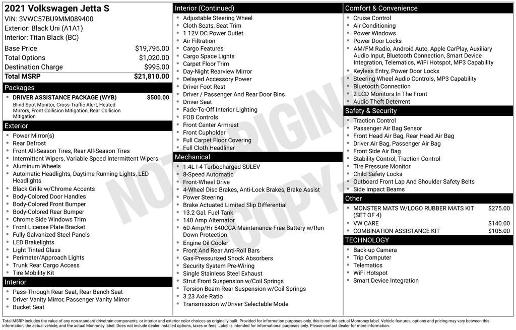 Used 2021 Volkswagen Jetta S w/ Driver Assistance Package image 8