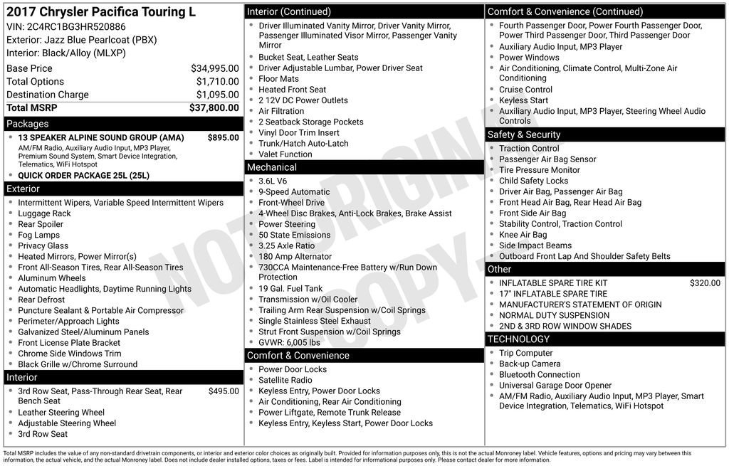 Used 2017 Chrysler Pacifica Touring-L w/ 13 Speaker Alpine Sound Group image 10