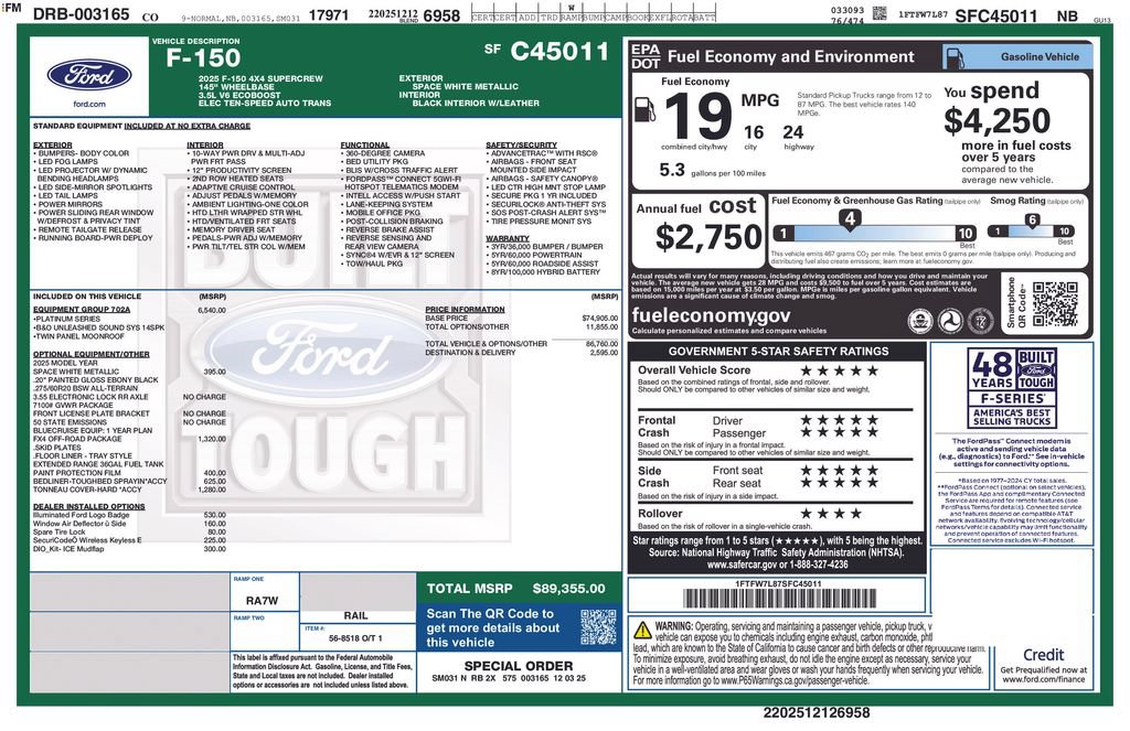 Certified 2025 Ford F150 Platinum w/ Equipment Group 702A High AWD/4WD image 37