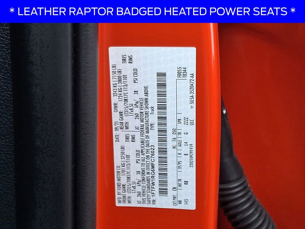 Certified 2021 Ford F150 Raptor w/ Equipment Group 801A High AWD/4WD image 28